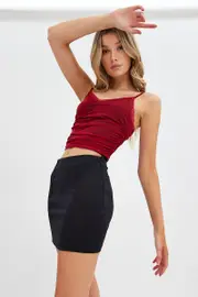 Red Abstract Singlet Lace Crop Top Ribbon Details - Size M, Women's Singlet