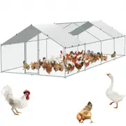 VEVOR Large Metal Chicken Coop with Run, 3x7.83x1.99 m Walk-in Chicken Runs for Yard with Cover, Spire Roof Hen House with Security Lock for Outdoor a