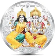 Traditional Silver Coin Laxmi & Ganesh Ji/Laxmi & Ganesh Ji Coloured Silver Coin/Silver Round Shape Laxmi Ganesh Coin/Dhantaras Diwali New Year Gift Use Coin (10 Grm) Pack of 1