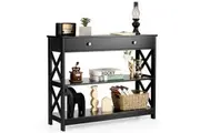 Costway 3-Tier Wood Console Table Hallway Display Desk w/Drawer & Open Shelf Black