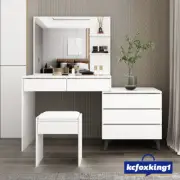 New Makeup Vanity Table Mirror Dressing Table Stool Set with 5 Drawers White