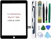Black Touch Screen Replacement Parts Digitizer Glass Assembly for iPad 6 6th Generation 2018 9.7inch (A1893 A1954) Without Home Button+Pre-Installed Adhesive +Professional Tool Kit