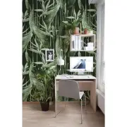 Dark Jungle removable wallpaper Watercolor wall mural Leaves self adhesive