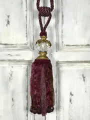 Pair 2 pieces Curtain Tie Backs - 30cm Tassel with Faceted Glass Top - Red Wine