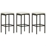 Bar Stools with Cushions 3 pcs Brown Poly Rattan