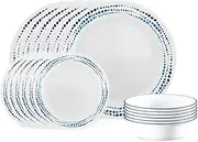 Corelle Ocean Blues Dinnerware Set, 18 Piece, 6 x 26cm Dinner Plate, 6 x 17cm Bread and Butter Plate, 4 x 532mL Soup/Cereal Bowl