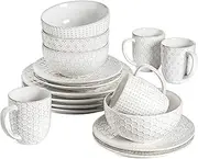 [LE TAUCI] 16 Piece Dinnerware Set, Arctic White, Stoneware Plates and Bowls With Mugs, Ideal for 4, Serve for 4, Stackable, Lead and Cadmium Free