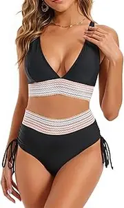 [HZHSGLY] High Waisted Bikini Sets for Women UK, 2 Piece Swimsuits for Women, Tummy Control Swimming Costume Summer Beach Holiday, Black, S