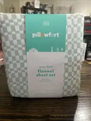 3 pc Pillowfort Green Checkered Flannel twin Sheet Set NIP