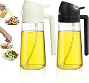 Olive Oil Sprayer for Cooking, 2 in 1 Oil Dispenser, Kitchen Oil Dispenser, Olive Oil Spray Bottle, 470ml Kitchen Oil Sprayer Accessories for Air Fryer, Salad, Grilling (Black & White), 2pcs