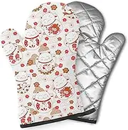 Pairs of Decorative Oven Mitts, Heat Resistant Kitchen Gloves for Cooking, Baking, Grilling (Cats Maneki Neko)