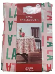 Holiday Time PEVA Tablecloth 70" Round FALALA Christmas Decoration New Vinyl