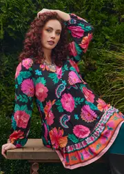 [Virtuelle] Taking Shape Natural Paisley Floral Tunic Size 14 in Print, Viscose - Plus Size Women's Tops & T Shirts Print