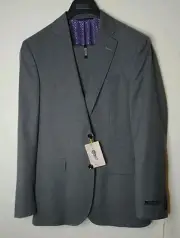 Ted Baker London 100% Wool Grey Suit, 40 Lon Jacket, Pants Waist 33 2Pcs Set