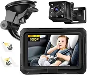 Omebel Baby Car Camera, Baby Car Mirror, 4.3" HD 1080P, 360 °Rotation Night Vision Baby Monitor with Camera, Rear Facing 5 Mins Easy Installation