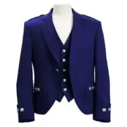 Men's Scottish Royal Blue Argyle Style Wool Jacket 5 Button Vest Jacket