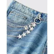 Mens Silver Layered Jean Chain with Stars
