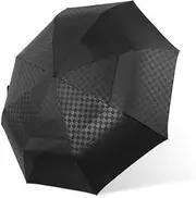 [Generic] Automatic Windproof Double Canopy Vented 8 Ribs Sturdy Folding Umbrella, UPF 50+ Portable Wind Resistant Sun & Rain Compact Umbrellas for Travel (checkered)