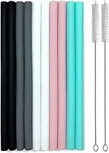 Silicone Straws Set of 10 Straight Smoothies Straws Large Silicon Reusable Drinking Straws with Cleaning Brushes Extra Long for Yeti/Rtic/Ozark 20oz and 30oz Tumbler - Flexible Chewy & Safe for Kids