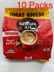 10 Packs Nestle Nescafe Original 3 in 1 Coffee Instant Coffee total 250 Sticks