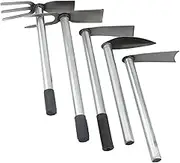ZEONHEI 5 PCS Hoe Garden Tool Set, Hoe and Cultivator Hand Tiller, Heavy Duty Digging Hoe, 2 Fork and 3 Fork Hand Tiller for Gardening Weeding Digging Loosening Soil, Carbon Steel