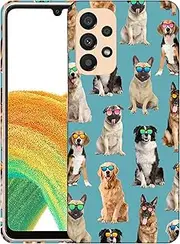 [GlamCase] for Samsung Galaxy A23 5G / 4G, Samsung Galaxy A23 5G / 4G Case - Dog Pattern with Sunglasses Teal Printed Sleek Cute Plastic Hard Protective Designer Back Case for Samsung A23 5G / 4G