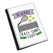 Beware Crazy Tennis Lady Passport Holder Cover Case Wallet Funny Sport