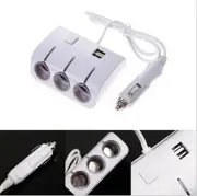 Car USB Plug Adapter White 3 Way Multi Socket Cigarette Lighter Splitter Charger
