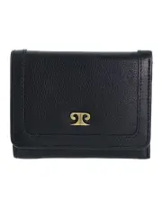 [PIERRE CARDIN] Italian Leather Snap Button Tri-Fold Flat Wallet in Black