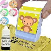 Ogelz Name Stamp for Kids Clothes Clothing Personalized The Name Stamp Custom Daycare Stickers Tag Label Preschool Nursing Home Washable Dryer Safe Animal Theme Monkey (Stamp Kit with Ink)