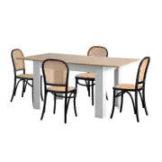Oikiture 5PCS Dining sets 160cm Extendable Table with Chairs Rattan White