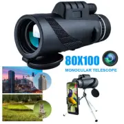 HD Zoom 80X100 Tripod Monocular Telescope Day/Night Vision Camping Phone Clip US