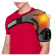 Electric Heating Shoulder Pad Smart Vibration Massager LED Display 3 Levels Adjustable Therapy Brace For Arthritis Pain Relief Gray-Black