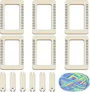 WEBEEDY 13 Pcs Mini Wood Weaving Loom Kit Small Wooden Weaving Loom Tool with 6 Looms,6 Shuttles & 50g Yarn for Adults Beginners,Wood Tools for DIY Knitting Projects Activity