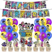 Teen Titans Birthday Balloons Kit Latex Balloon With Banner And Cake Toppers For Party Deocration -NMAOV
