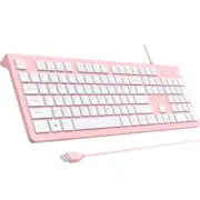 Computer Keyboard Wired, Plug Play USB Keyboard, Low Profile 1-Pack Pink