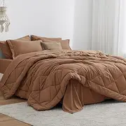 Love's cabin Twin XL Comforter Set Mocha Mousse, 5 Pieces Twin XL Bed in a Bag, All Season Bedding Sets with 1 Comforter, 1 Flat Sheet, 1 Fitted Sheet, 1 Pillowcase and 1 Pillow Sham