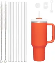 Stanley Replacement Straw for 40 oz 30 oz Cup Tumbler, 6 Pack Reusable Clear Plastic Straws, 2 Pack Straw Cleaner Brush, 1 Pack Straw Cover Set, BPA-Free Food-Grade Materials