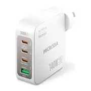 Microdia Smartcube Nano 140W 4 Port Gan Wall Charger - White