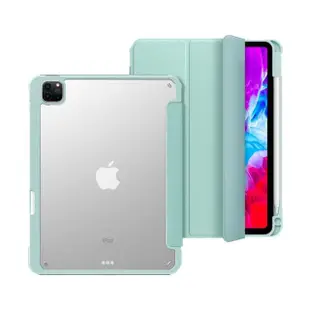 【BOJI 波吉】iPad Air 4/5 10.9吋 三折式右側筆槽可磁吸充電硬底軟邊氣囊空壓殼 湖水綠