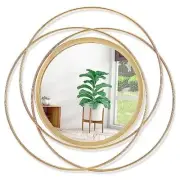 Gold Art Circle Mirror for Wall with Iron Metal Wire 12"L x 12"W Round-gold