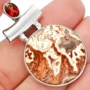 Rosetta Picture Jasper & Garnet 925 Sterling Silver Pendant Jewelry P-1279