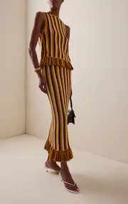 [ESCVDO] Misti Fringed Crocheted Cotton Midi Skirt