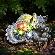 GIGALUMI Solar Garden Statues Dragon Statue Figurine Lights for Outside, Garden Decor Yard Decorations Outdoor for Mom, Women Housewarming Birthday Gifts