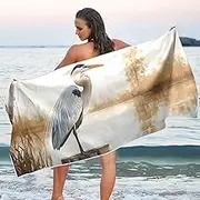 QGBYMX Microfiber Thin Lightweight Great Blue Heron Beach Towel Quick Dry Pool Towels 30 x 60 in Sand Free Absorbent Camping Yoga Towel for Swimming, Gym, Picnic S