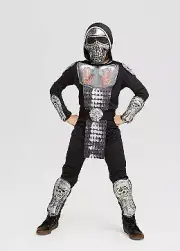 Kids Light-Up Iron Skull Ninja Halloween Costume Jumpsuit and Mask Size Large