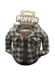 Puffin Drinkwear Beverage Jacket Lumberjack Gray Plaid Flannel Insulated Holder
