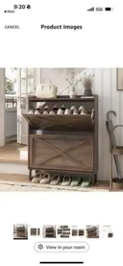 Maupvit Shoe Storage Cabinet with 2 Flip Drawers, Freestanding Dark Walnut