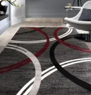 Rugshop Modern Wavy Circles Design Area Rug 3'3" x 5' Red