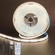 Clearhill 5V 8mm Width USB COB LED Strip Lights with Remote Dimmable Switch,Natural White 4000K,320LEDs/M,8W/M,CRI90,6.56FT/2M,Electroplated Double-Sided Panel Light Strip,IP20,for Indoor Decoration